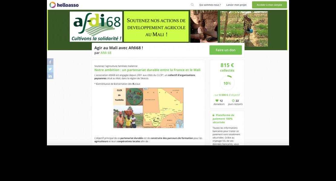 HelloAsso, Afdi 68, Mali, appel, dons, clcr, solidarité, soutien, agriculture, familiale, afrique, a